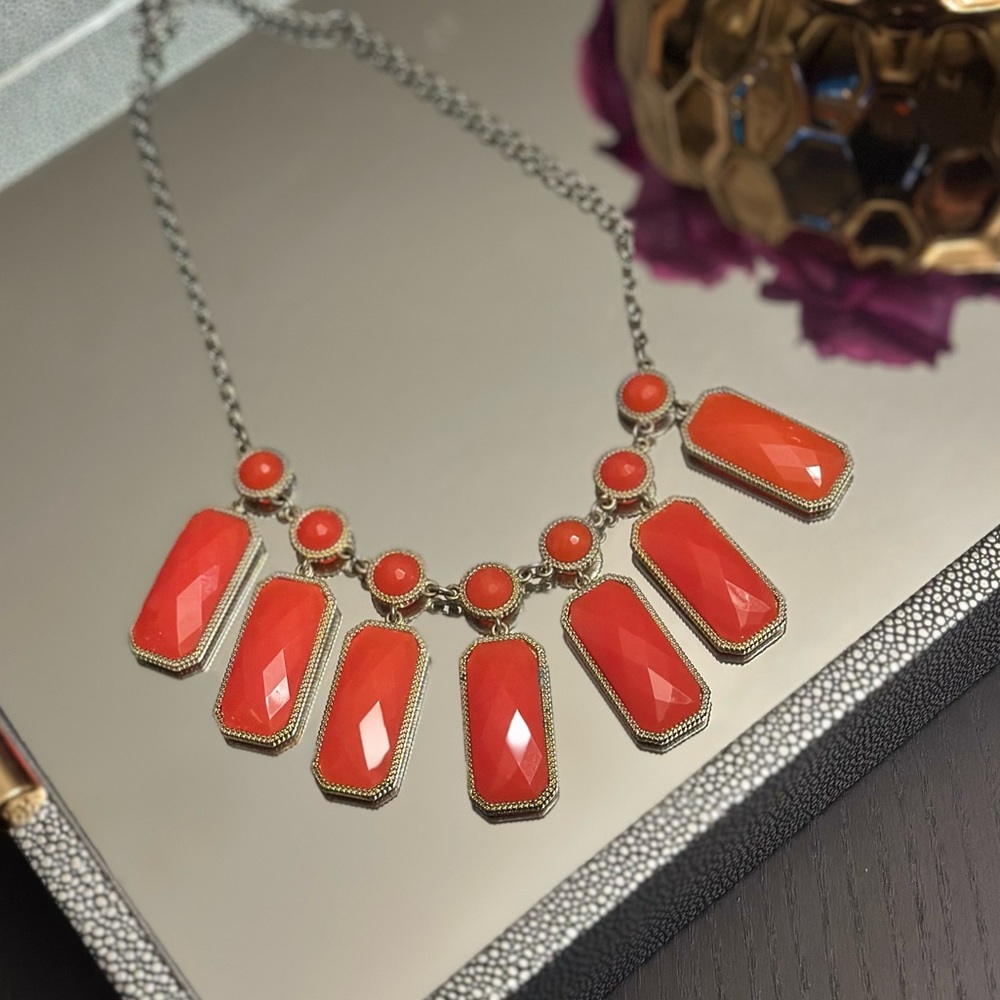 Orange red Faux Gemstone Statement Necklace